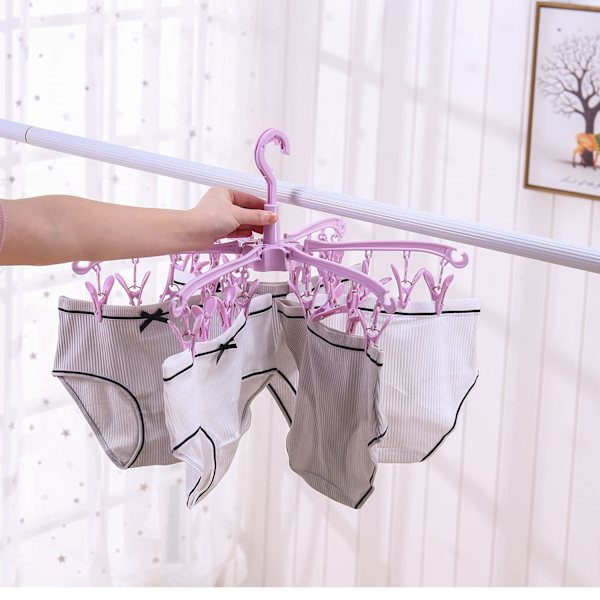 Foldable Drying Rack with 24 Clips Rotatable (Pink)