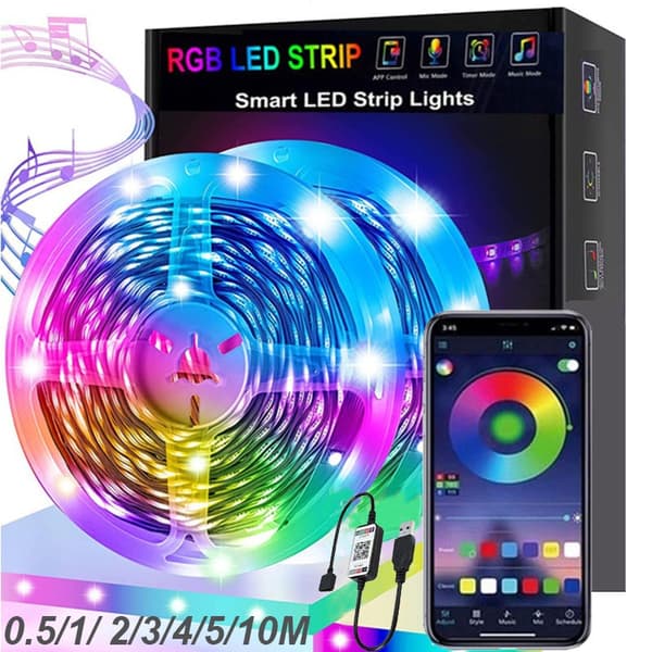 10 meter LED-lys for soverom, musikk synkronisert fargeendrende LED-l