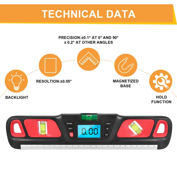 Digital inklinometer - Rød digital vinkelmåler