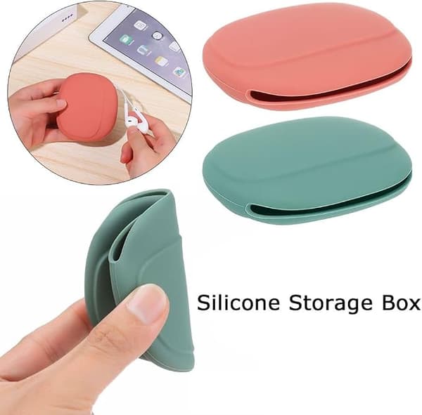 Two-piece data cable organizer bag (red and green), silicone storage box cute earphone storage box, portable data cable earphone storage box key bo