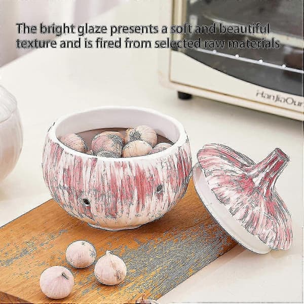 Ceramic Garlic Container with Lid, Ventilated Storage Jar for Ginger and Garlic Red Red