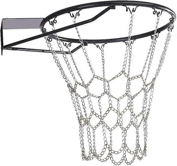 Basketboldnet i metalkæde, erstatning til udendørs indendørs standardring 12 kroge jernkæde basketboldnet