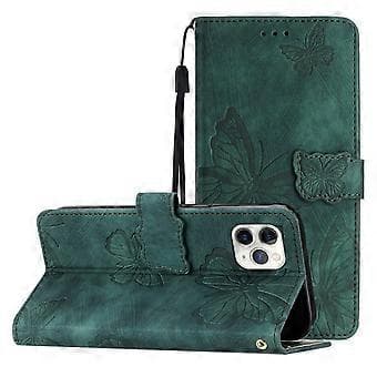Compatible with iPhone 11 Pro Max Embossed Butterfly Case with Wallet and Kickstand Case - Green Green Green