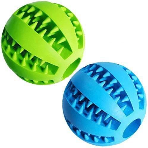 Hundleksaksboll för godis, hundleksak för tandvård, interaktiva hundleksaker (1 grön + 1 blå) 2,8 tum 2-pack