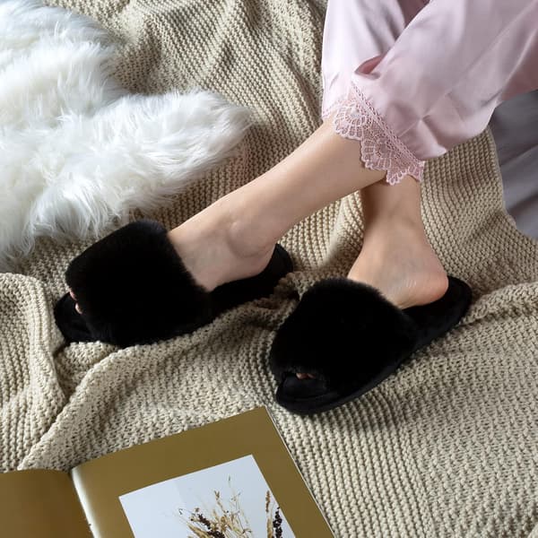 Fuzzy hjemmesko til kvinder, åben tå, slip-on, sort 7-8 46211 Black