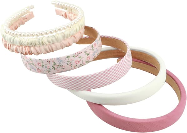 Mode Pandebånd til Kvinder Piger Pandebånd Sæt, 7 stk. Perlepandebånd Blomstrede Pandebånd Polstrede Pandebånd til Kvinder (Pink)