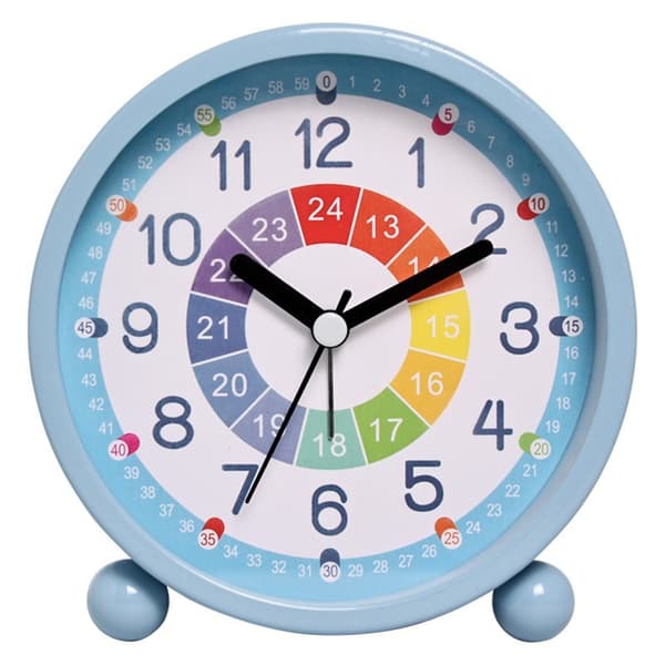 Cartoon Theme Kids Early Learning Alarm Clock, Silent Luminous Desk Clock with Analog Hands, Quartz, Blue Blue