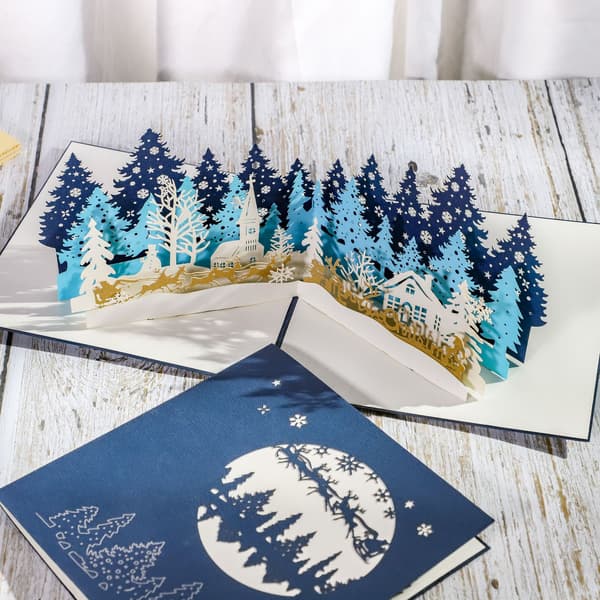 3D Christmas Card, Pop-Up Christmas Card, Three-Dimensional Folded Greeting Card (Christmas Forest)