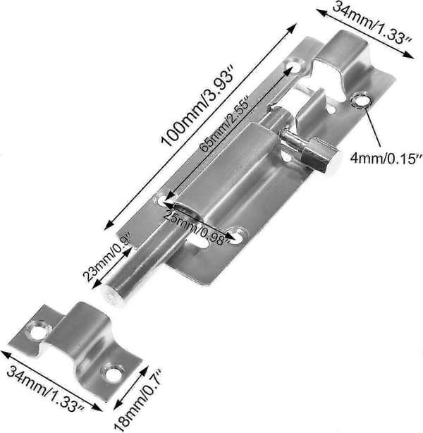 4 stk Dørsikkerhetslås. 4 tommer/100 mm Kraftig Solid Fortykket Stål