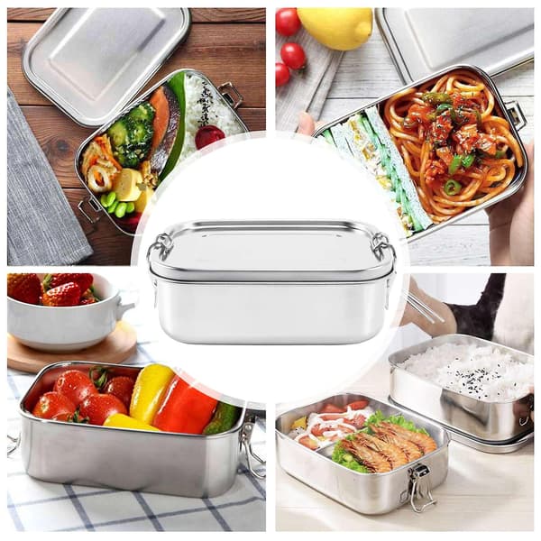 Stainless Steel Lunch Box with Locking Clips and Leak-Proof Design, 800ml Bento Boxes (Silver)