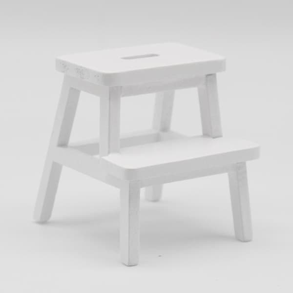 1/12 Miniature Ladder Stool Wooden Footstool Double Layer Chair Holding Stool White