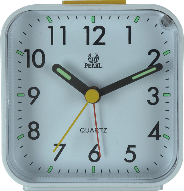 Silent Analog Alarm Clock Bedside Clock Square Table Clock Quartz Clock with Snooze and Radiant White White-FM- White White White