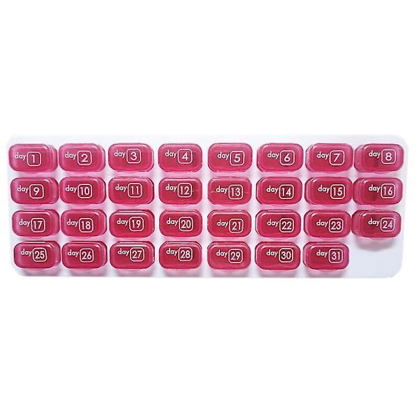 31 Gitter pilleæske etui beholder arrangør rejse pilleæske opbevaringsboks en måned pille medicin dispenser tablet Red