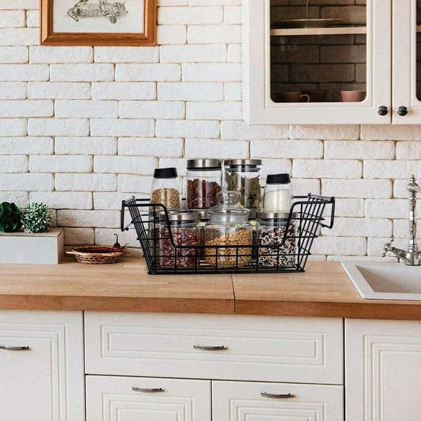 Multifunctional Storage Baskets Hanging Large Wrought Iron Cabinet Utensil Organization Fruit Basket
