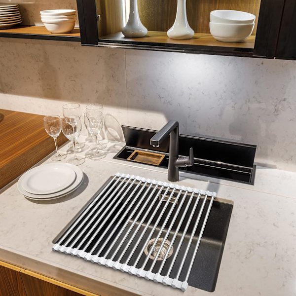 Black Stainless Steel DISH RACK, Foldable and Removable for Kitchen