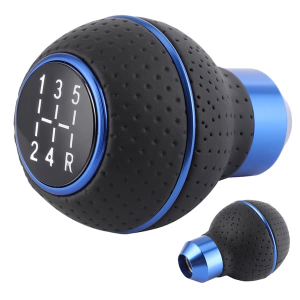 5 Speed Gear Shift Knob Aluminum Alloy and Leather Manual Car Accessories Blue