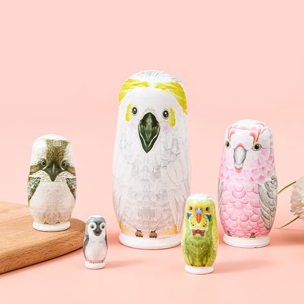 Rysk matryoshka 5-lagers tecknad uggla träleksak