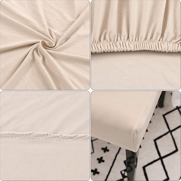 Dining Chair Cover Set of 6 Stretch Polyester Removable Machine Washable For Kitchen Dining Room Beige