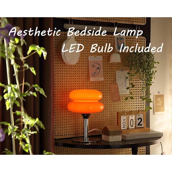Mid-Century Modern bordslampa i glas för sovrum, orange svamplampa