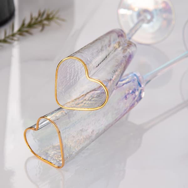 Guldkantede hjerteformede Champagneglas Bæger Holdbart vinglas til bryllupsfest 2 stk 2pcs