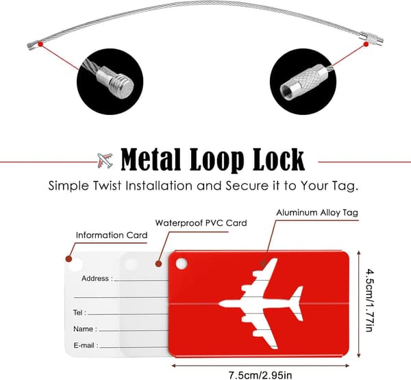 Bagageetikett 6-pack Flygplansväska Etikett Aluminiumlegering (röd)