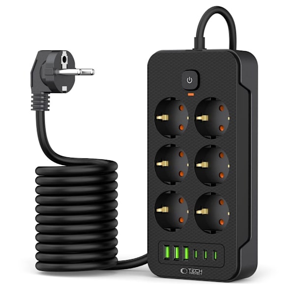 Tech-Protect 2 m Strømskinne Med USB-C/USB-A Svart 480