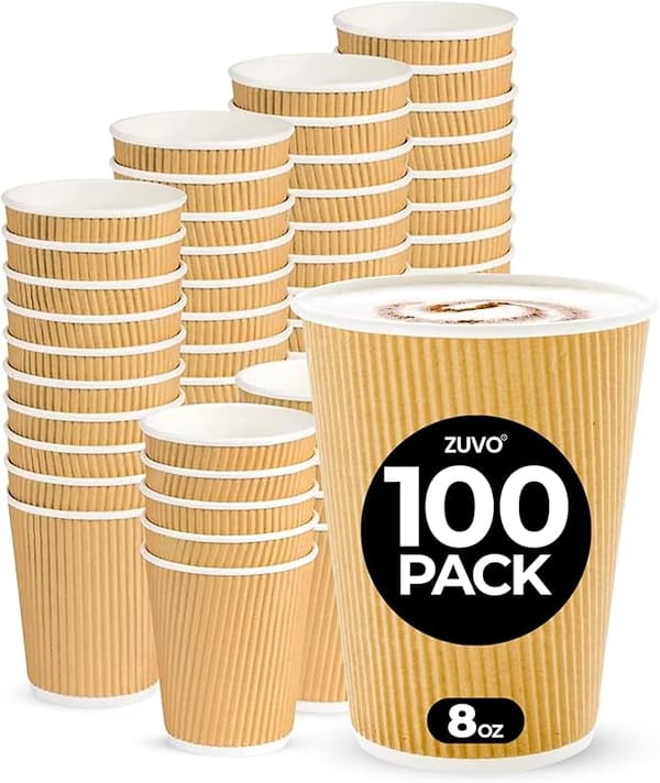 Kaffekopper 24 cl - INGA Lock - 100 Brune Engangskopper med Bølgemønster - Perfekt til Takeaway