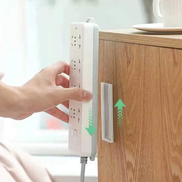 Self-adhesive Power Strip Holder Strong Sticky Wall Mounted Organizer for Home Office Workshop White 10 x 4 cm