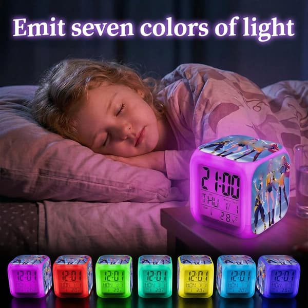 Cute K-Pop Demon Hunter Alarm Clock, Silent Digital Clock with Date and Temperature Display - Style 1