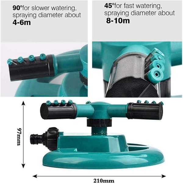 Automatisk hagesprinkler 360 grader 3 armer roterende rundt