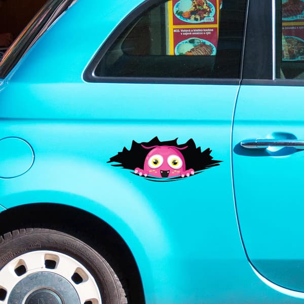 Bumper Decals - Peeking Monster Bumper Decals - Large Vinyl Stickers - Pink Monster