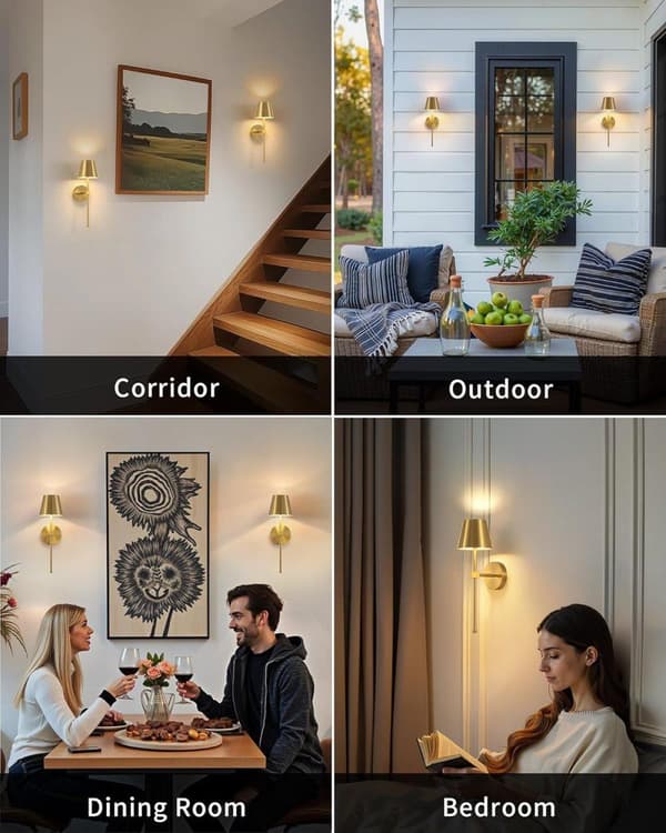 Wireless Wall Sconces 2-Pack, LED Lamps with Rechargeable Battery, Stepless Dimmer with Remote Control Gold
