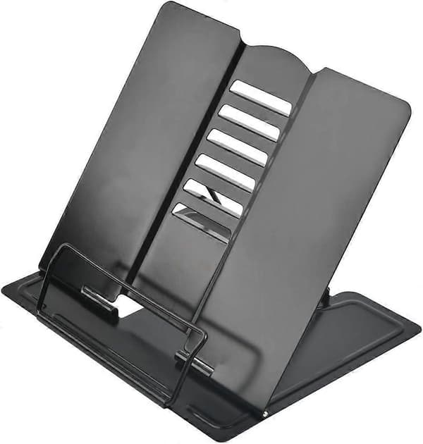 Ergonomic Document Stand, Adjustable Metal Book Stand with Movable Clips, Non-Slip Design for Thick Books and Single Sheets, Portable Reading Stand