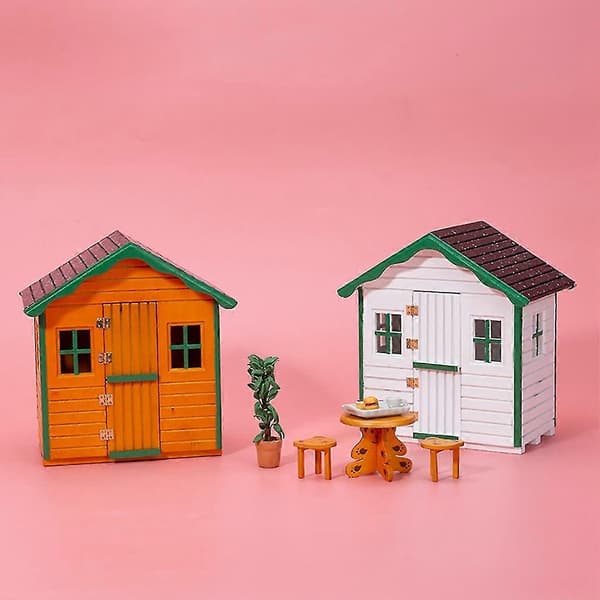 1:12 Dockhus Miniatyr Trä Sött Litet Hus Modell Härlig Villa Dockhus Dekoration, vit