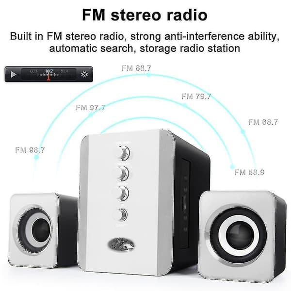 2.1 PC-højttalere med subwoofer, kompatibel med computer og bærbar computer, USB-drevet (sort og hvid)