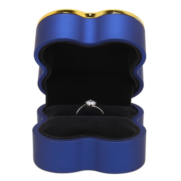 Four-leaf Clover Shaped Ring Box Portable Jewelry Storage Display Case with Light Navy Blue