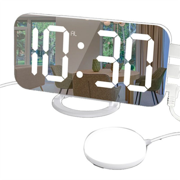 Multifunctional LED Vibration Alarm Clock Dual USB Charging Mute Bedside Automatically Adjusts Brightness White