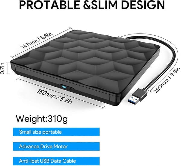 Compact External Blu-ray Drive with Broad Operating System Compatibility, High-Speed USB 3.0 for Fast Data Transfer, High-Performance Blu-ray Reading