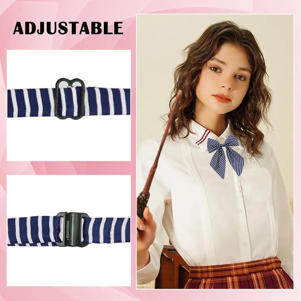 Fluga för kvinnor flickor förknuten skolslips justerbar randig uniform fluga flicka marinblå - Navy