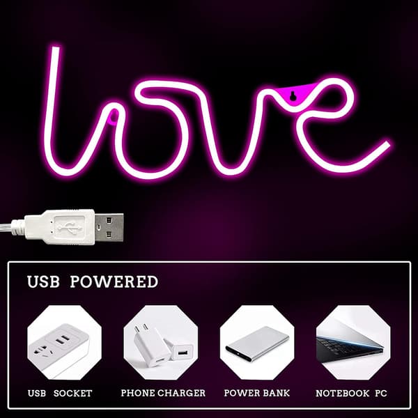 Love Neon Light Pink Neon Sign Neon Sculpture Wall Lamp USB/Battery