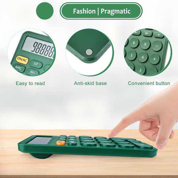 Standard Calculator 12 Digits, Desktop Large Display and Buttons, Calculator with Large LCD Display, Automatic Sleep Mode, with Battery, Green