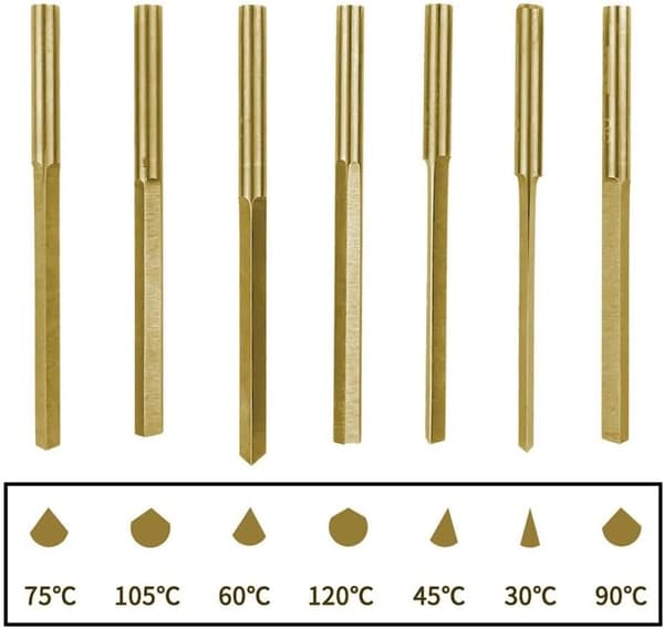 Pneumatisk skärsats och stenfattning 7PCS stål triangulär gravyr för smyckesgravyr, snidning, poleringstillämpningar (90°)