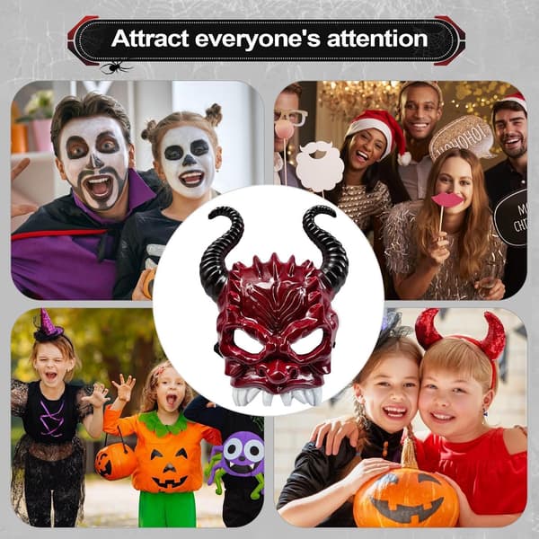 Halloweenmask med horn, halvmask, justerbar, ventilationshål -