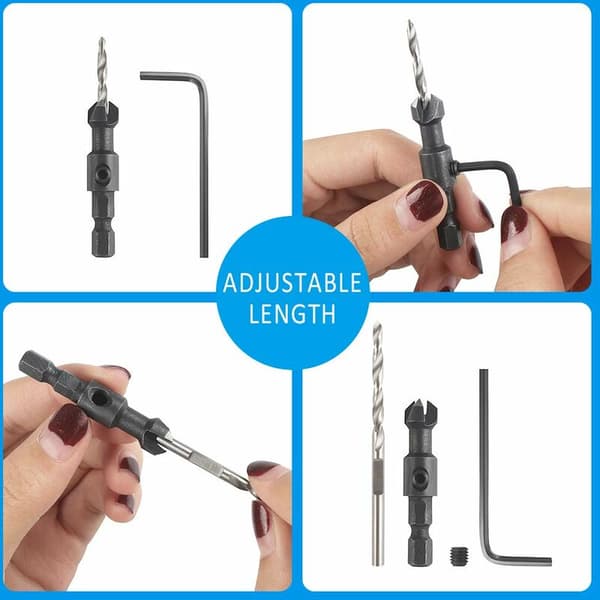 Walnut Countersink, 4 Pieces Hexagonal Tapered Countersink Drill Bit with a Small Wrench, Tapered Wood Countersink Suitable for Wood or Plastic Pa