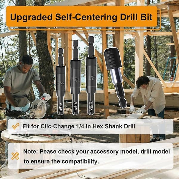Selvcentrerende bor 3/32\", 7/64\", 1/8\" med bitholder til 1/4 tomme bits sekskantsskaft, borcenter lokaliseringsbor