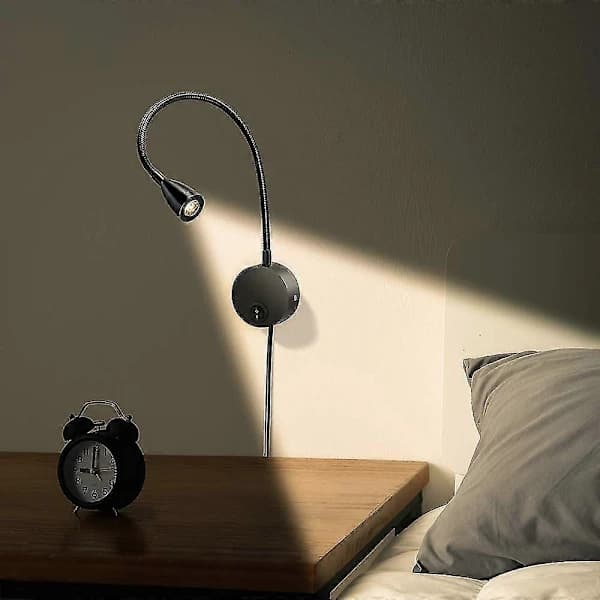 LED Wall Lamp Reading Lamp, 360° Rotatable, Bedside Lamp, Flexible Gooseneck, Warm White Bedside Lamp, Wall Mount, Cable with Switch and Plug, Goose