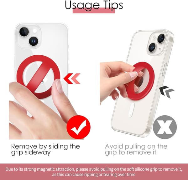 Magnetic Silicone Comfortable Ring Grip Cell Phone Holder, (MagSafe Compatible) Suitable for iPhone 15/14/13/12 Series (Apple Red)