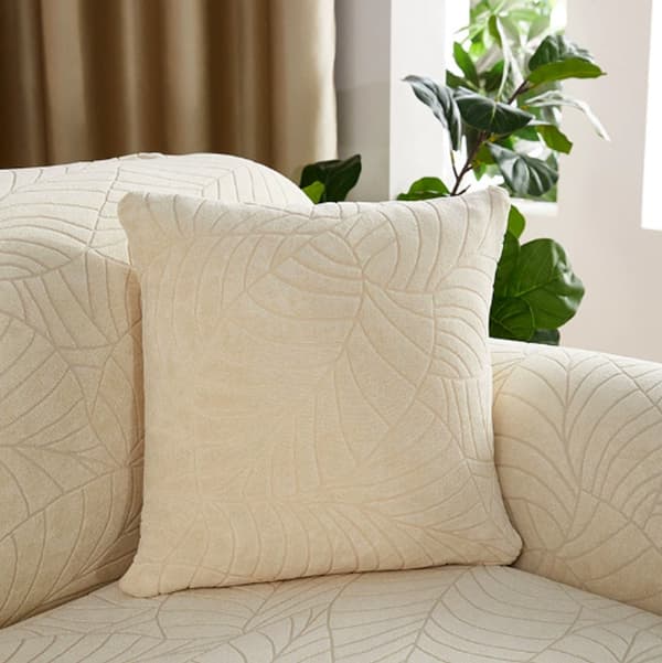 Waterproof Pillowcase 45x45 - Set of 2 Pillowcases - Beige Jacquard Leaf Pattern