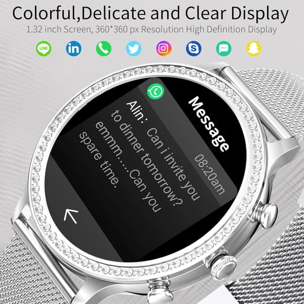 Smartklokker Kvinner, Ring/Svar/Avvis Samtaler Fitness Tracker Wat