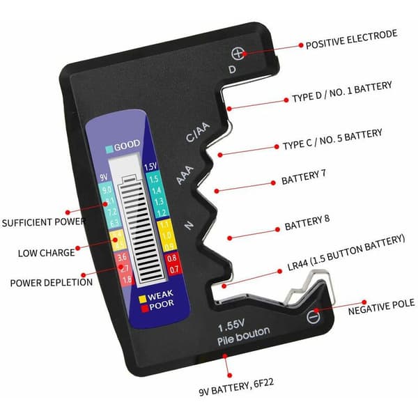 9V 1.5V LCD Digital Battery Tester CDN Button Cell Capacity Level Indicator Detector Monitor Diagnostic Tool Black